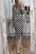 Mockneck Ruched Slit Geo Print Midi Dress
