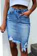 Mixiedress Ripped Raw Hem Irregular Bodycon Denim Skirt