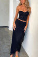 Mixiedress Lace Bustier Crop Tube Top Ruffle Slit Maxi Skirt Set