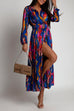 Mixiedress V Neck Long Sleeve Belted Printed Maxi Wrapped Dress