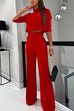 Chic 3/4 Sleeves Crop Top Flare Bottoms Pants 2 Pieces Set