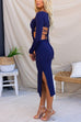 Long Sleeves Cut Out Back Side Split Midi Dress