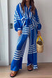 Mixiedress Printed Lantern Sleeves Tie Front Blouse Shirt Wide Leg Pleated Pants Set
