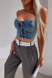 Mixiedress Lace Up Strapless Denim Corset Crop Top