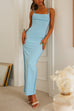 Square Collar Back Slit Color Block Maxi Pencil Dress