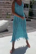 Mixiedress Hollow Out Sleeveless Tassel Beach Cover Up Dress