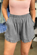 Mixiedress Elastic Waist Wide Leg Ruffle Cotton Linen Shorts