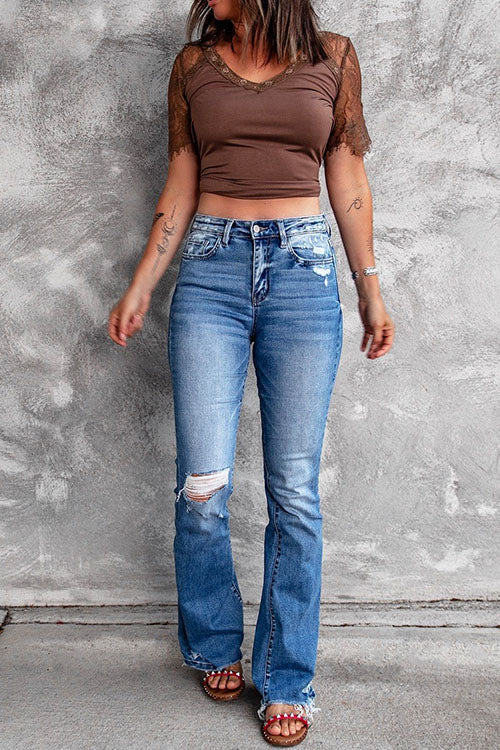 Mixiedress Distressed Bell Bottoms Ripped Jeans