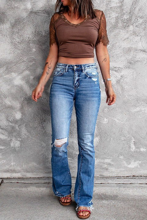 Mixiedress Distressed Bell Bottoms Ripped Jeans