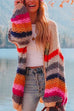 Mixiedress Open Front Chunky Knit Rainbow Stripes Sweater Cardigan