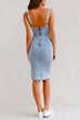 Mixiedress Adjustable Straps U Neck Slit Denim Bodycon Cami Dress