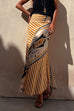 Mixiedress High Waist Stripes Splice Printed Maxi Irregular Skirt