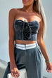 Mixiedress Lace Up Strapless Denim Corset Crop Top