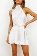 Mixiedress Turtleneck Sleeveless Wide Leg Waisted Satin Romper