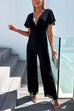 Mixiedress Deep V Neck High Waist Flare Sleeve Solid Jumpsuit