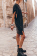 Mixiedress Side Split Batwing Sleeves Shift T-shirt Dress