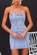 Mixiedress Tube Top Distressed Bodycon Denim Mini Dress