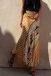 Mixiedress High Waist Stripes Splice Printed Maxi Irregular Skirt