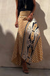 Mixiedress High Waist Stripes Splice Printed Maxi Irregular Skirt