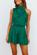 Mixiedress Turtleneck Sleeveless Wide Leg Waisted Satin Romper