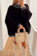 Mixiedress Turtleneck Drop Shoulder Color Block Pullover Sweater