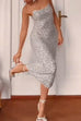 Mixiedress Spaghetti Strap Sequin Bodycon Midi Party Dress