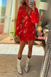 Mixiedress V Neck Cut Out Long Sleeve Printed Mini Dress