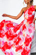 One Shoulder Sleeveless Print Asymmetric Maxi Pleated Dress