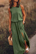 Mixiedress Sleeveless Waisted Slit Maxi Tank Dress
