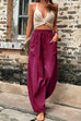 Mixiedress Elastic Waist Pockets Tapered Wide Leg Pants