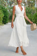 Notch Lapel V Neck Bow Knot Waist Flowy Maxi Dress