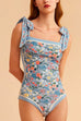 Mixiedress Bow Shoulder Floral Print One-piece Swimsuit