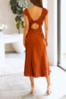 Mixiedress Short Sleeve Twist Backless Slit Satin Dress