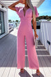 Mixiedress Deep V Neck High Waist Flare Sleeve Solid Jumpsuit