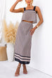 Color Block Crop Cami Top High Waist A-line Skirt Printed Set