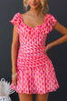 Ruffle Trim Ruched Geometric Printed Mini Dress