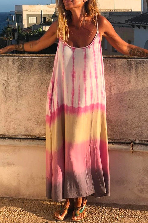 Mixiedress Spaghetti Strap Sleeveless Tie Dye Maxi Dress