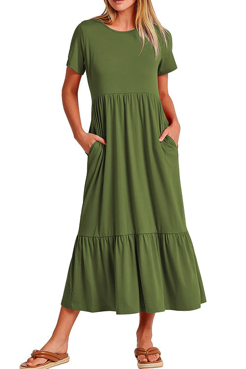 Mixiedress O Neck Short Sleeve Ruffle Swing Maxi Dress