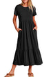 Mixiedress O Neck Short Sleeve Ruffle Swing Maxi Dress