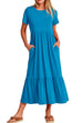 Mixiedress O Neck Short Sleeve Ruffle Swing Maxi Dress