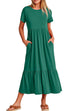 Mixiedress O Neck Short Sleeve Ruffle Swing Maxi Dress