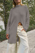 Mixiedress Mockneck Drop Shoulder Slit Front Loose Sweater