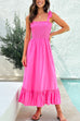 Mixiedress Wide Straps Bow Shoulder Smocked Ruffle Maxi Dress