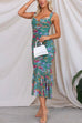 Mixiedress Mesh Overlay Ruched Floral Bodycon Midi Cami Dress