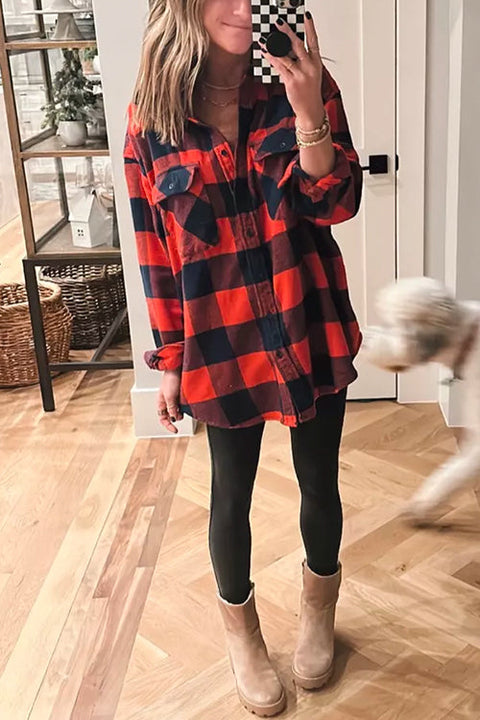 Mixiedress Long Sleeves Cotton Linen Plaid Blouse Shirt