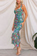 Mixiedress Mesh Overlay Ruched Floral Bodycon Midi Cami Dress