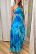 Mixiedress Printed One Shoulder Cut Out Pleated Maxi Dress