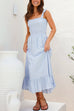 Mixiedress Wide Straps Bow Shoulder Smocked Ruffle Maxi Dress