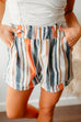 Mixiedress Elastic Waist Color Block Striped Shorts