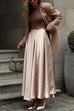 Mixiedress Chic High Waist A-line Swing Maxi Satin Skirt